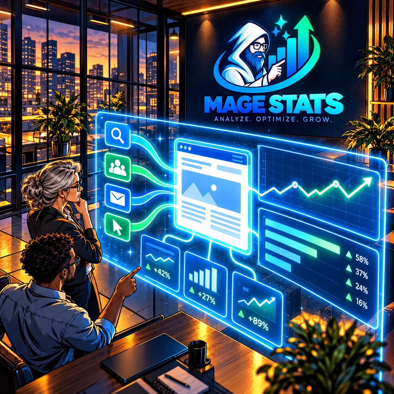 Mage Stats analytics review connecting website traffic, sources, pages and events.