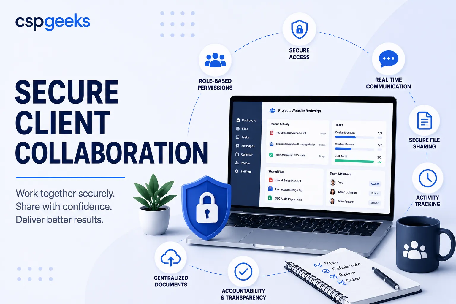 Illustration comparing insecure email file attachments with a secure client portal for sharing sensitive documents