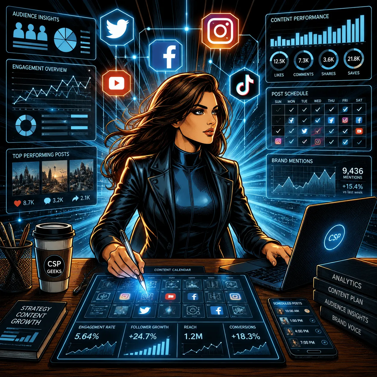Planned social media content scheduled across multiple platforms
