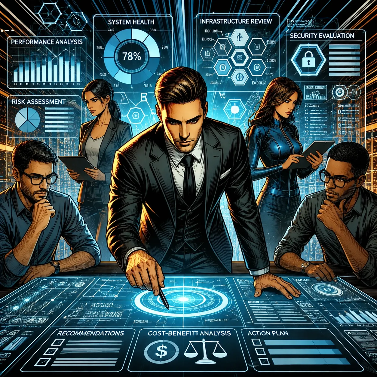 Engineer auditing server and network infrastructure health