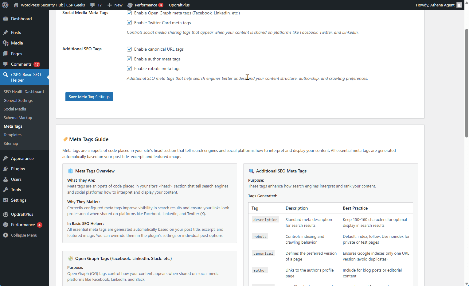 Meta tags configuration