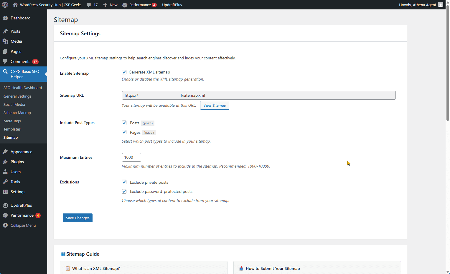 XML sitemap settings