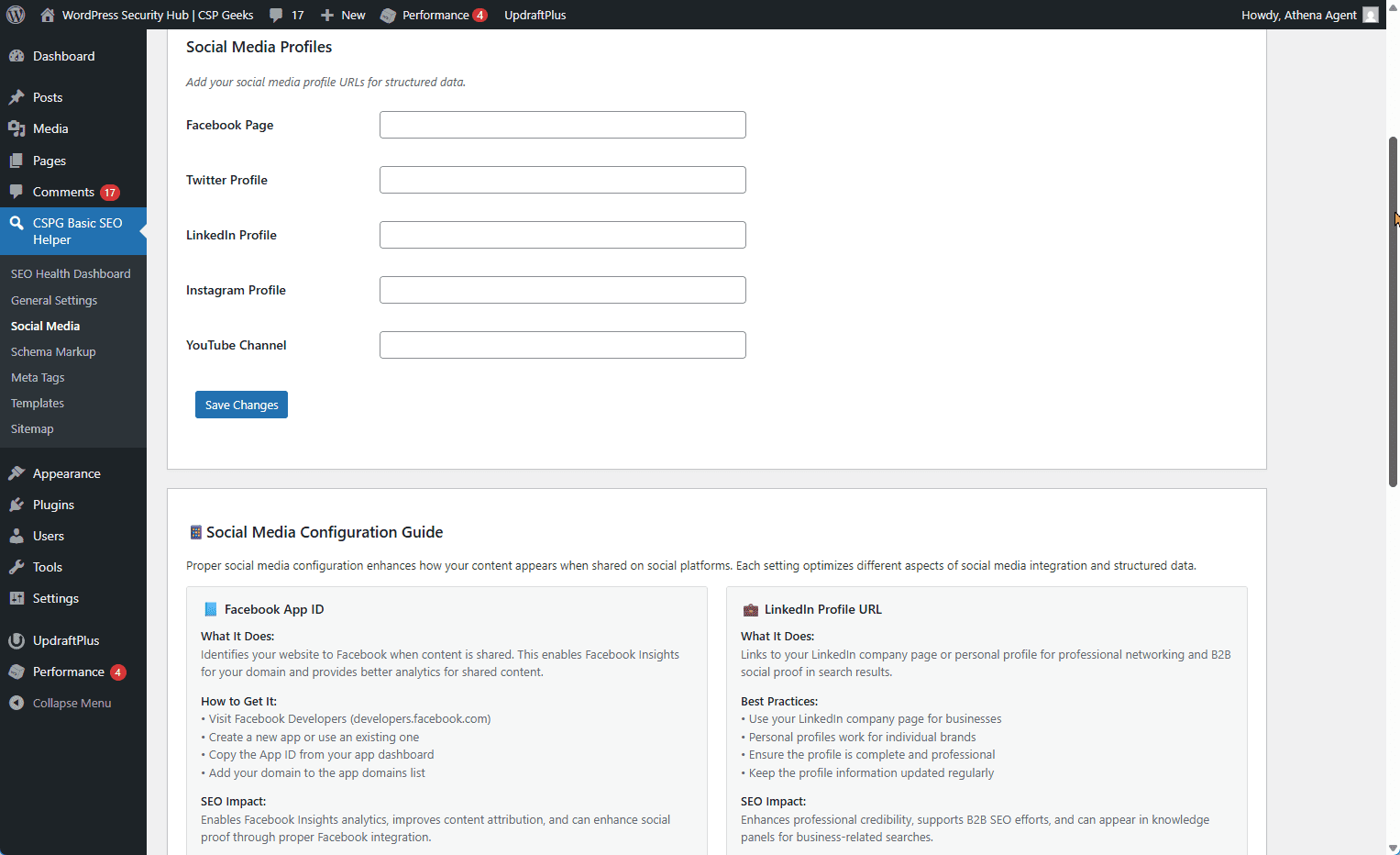 Social media settings