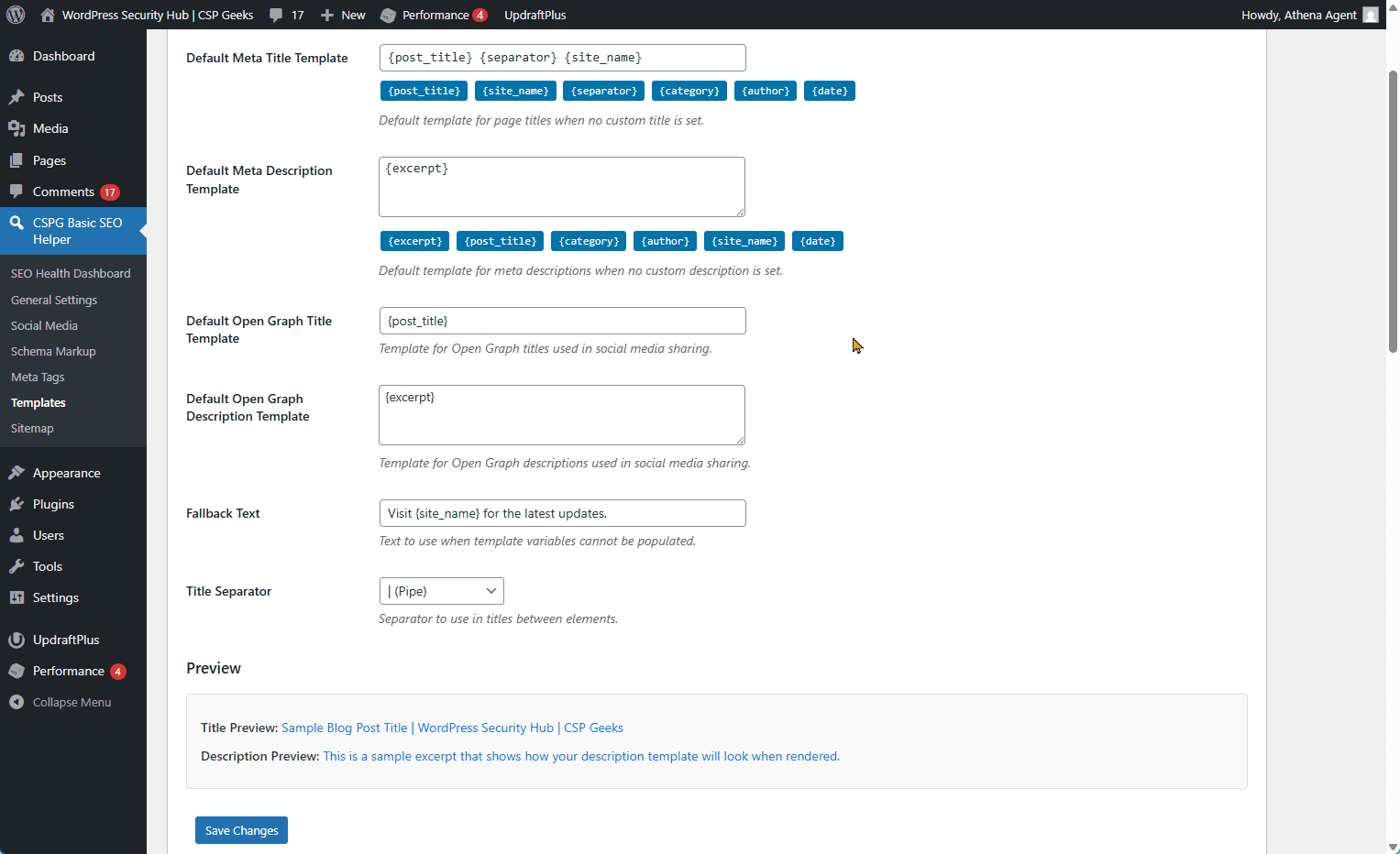 Template configuration